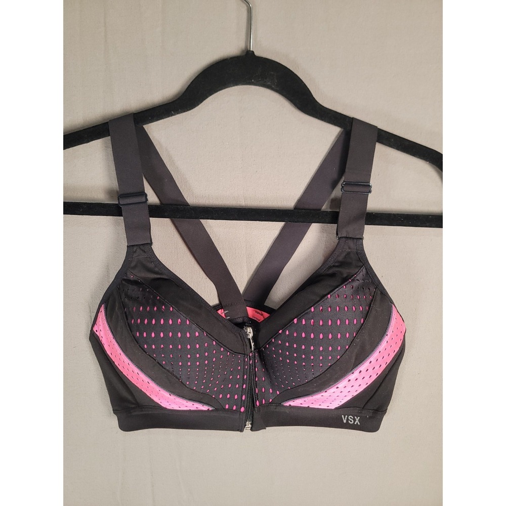 Victorias Secret VSX Sport Bra 36B Front Zip Knockout High Impact Underwire Pink